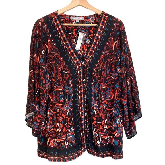 Anthropologie Red and Black Patterned Blouse - Picture 1 of 6